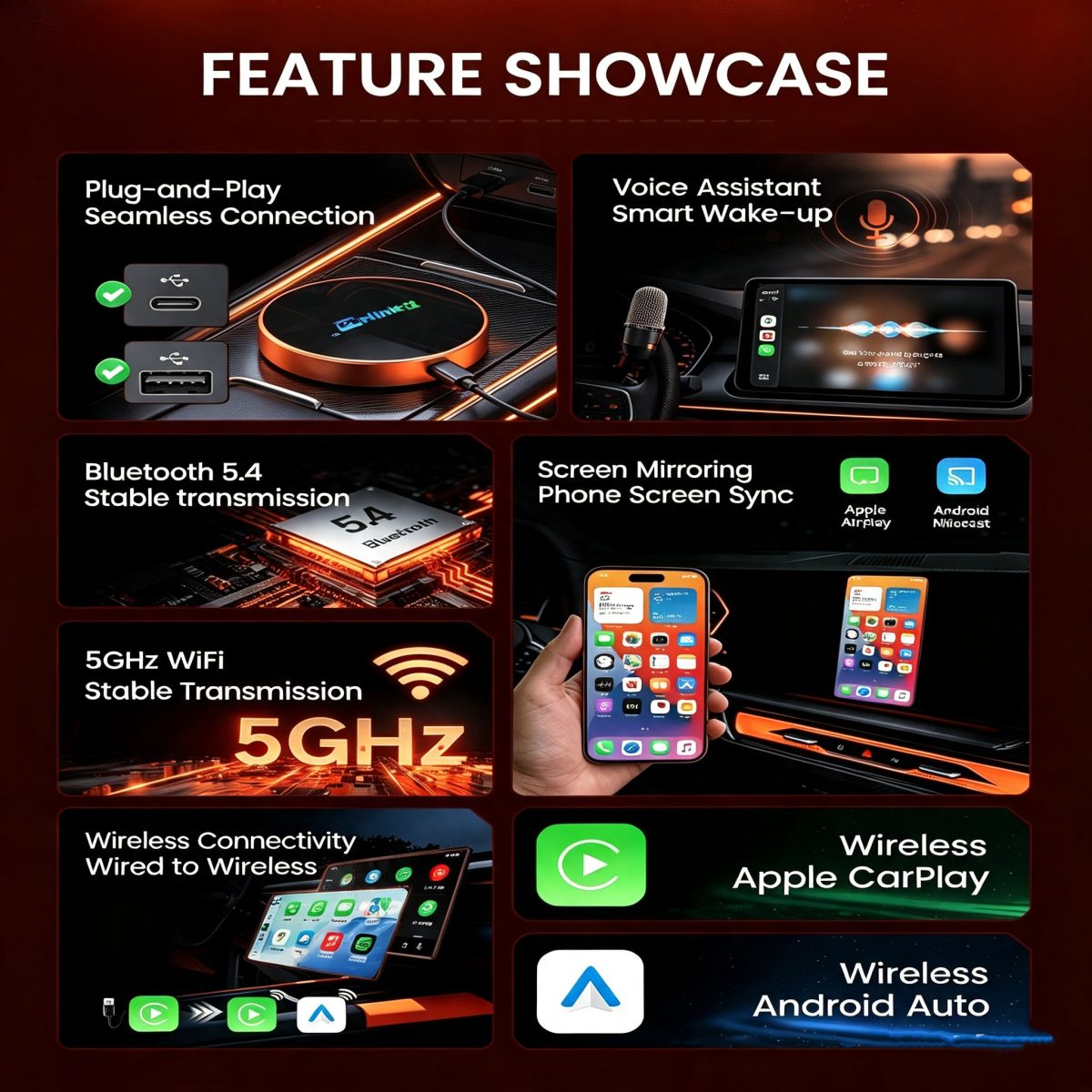 压缩5-1200x1200 Adattatore wireless CarPlay Carlinkit 4-in-1 – CarPlay, Android Auto e Screen Mirroring - immagine 4
