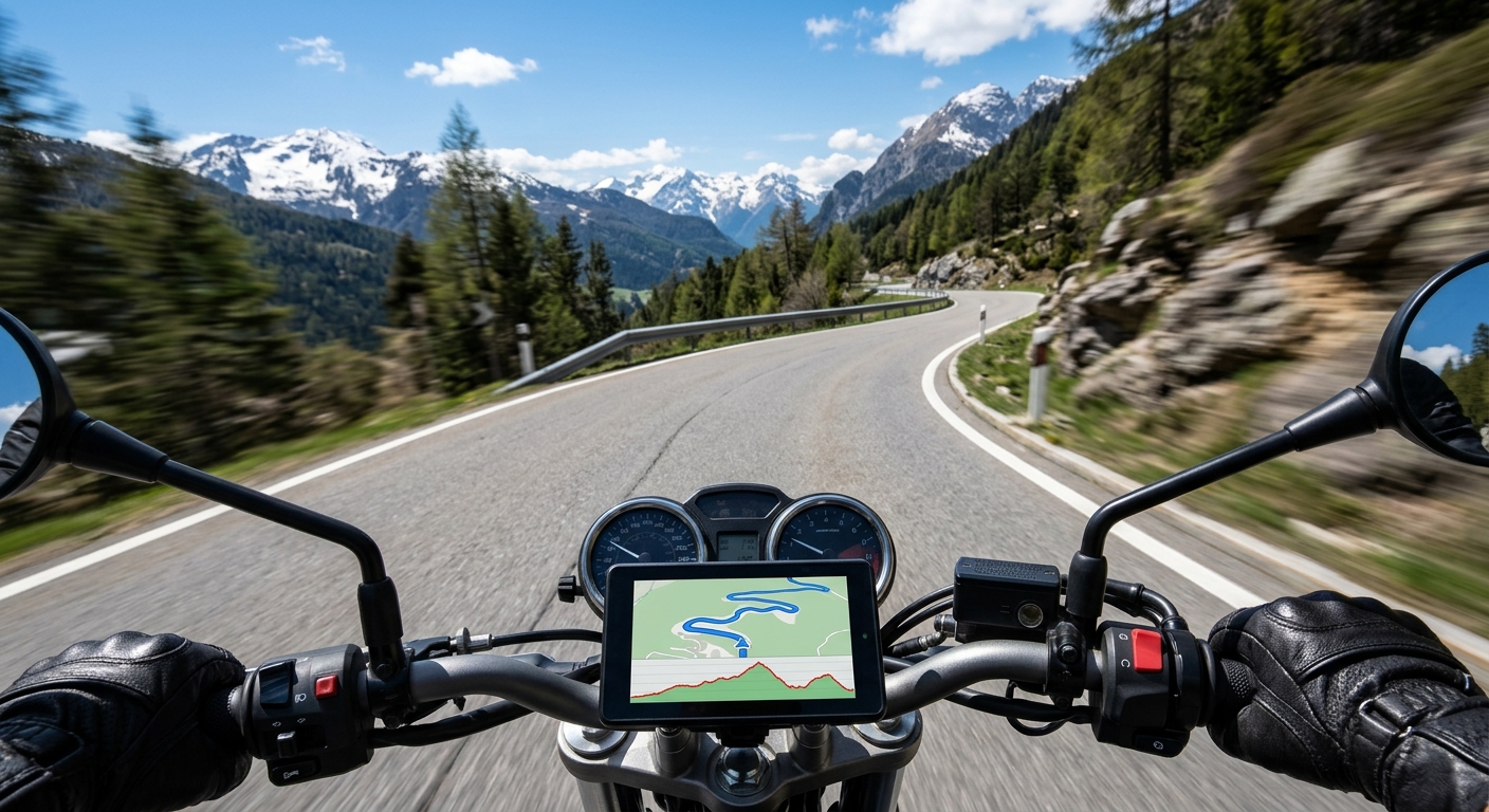 Staffa di montaggio dello schermo CarPlay sul manubrio di una moto, con vite antifurto alla base
